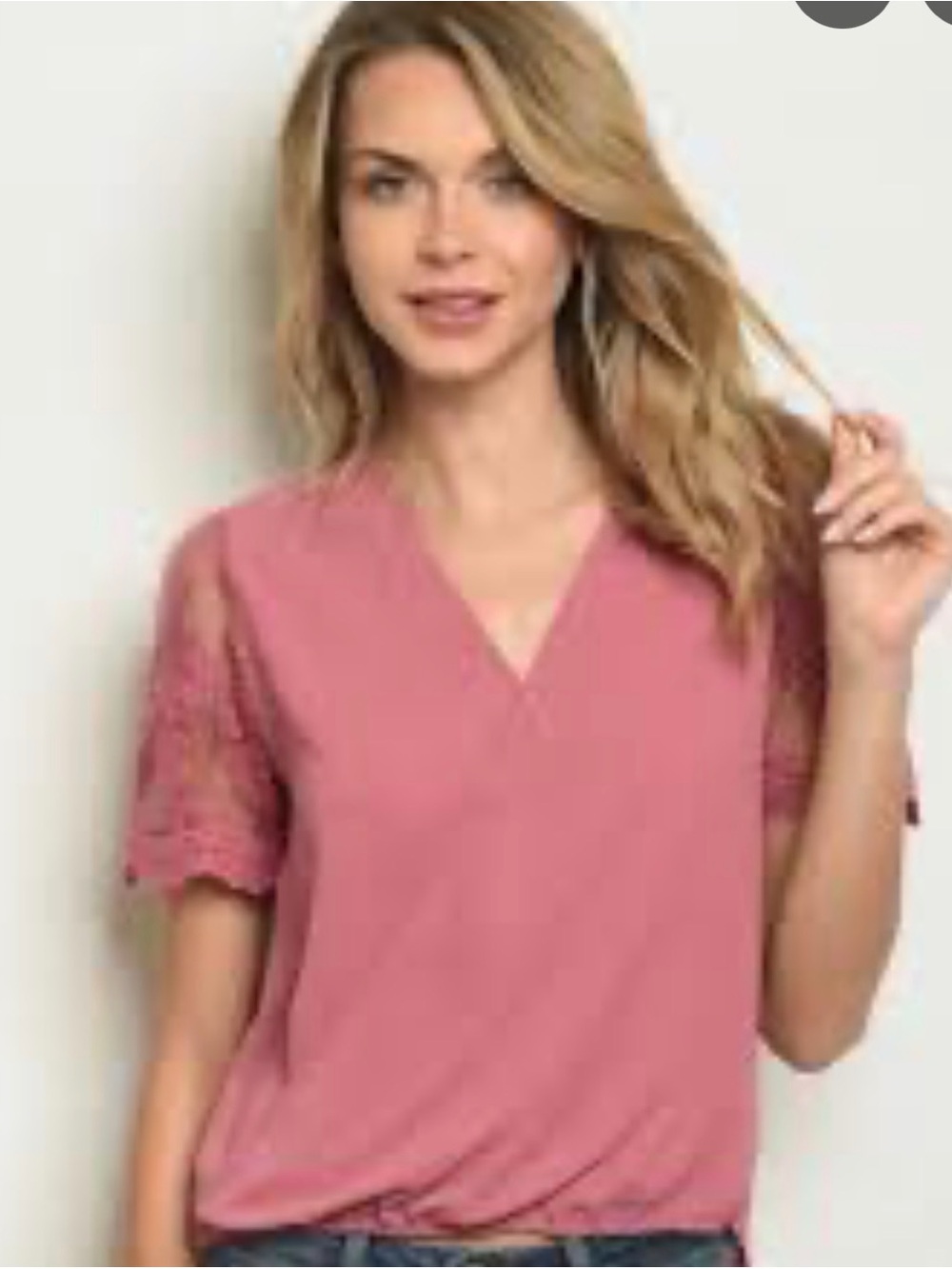 Kaii Dusty Rose V-Neck Lace Sleeve Blouse NWT